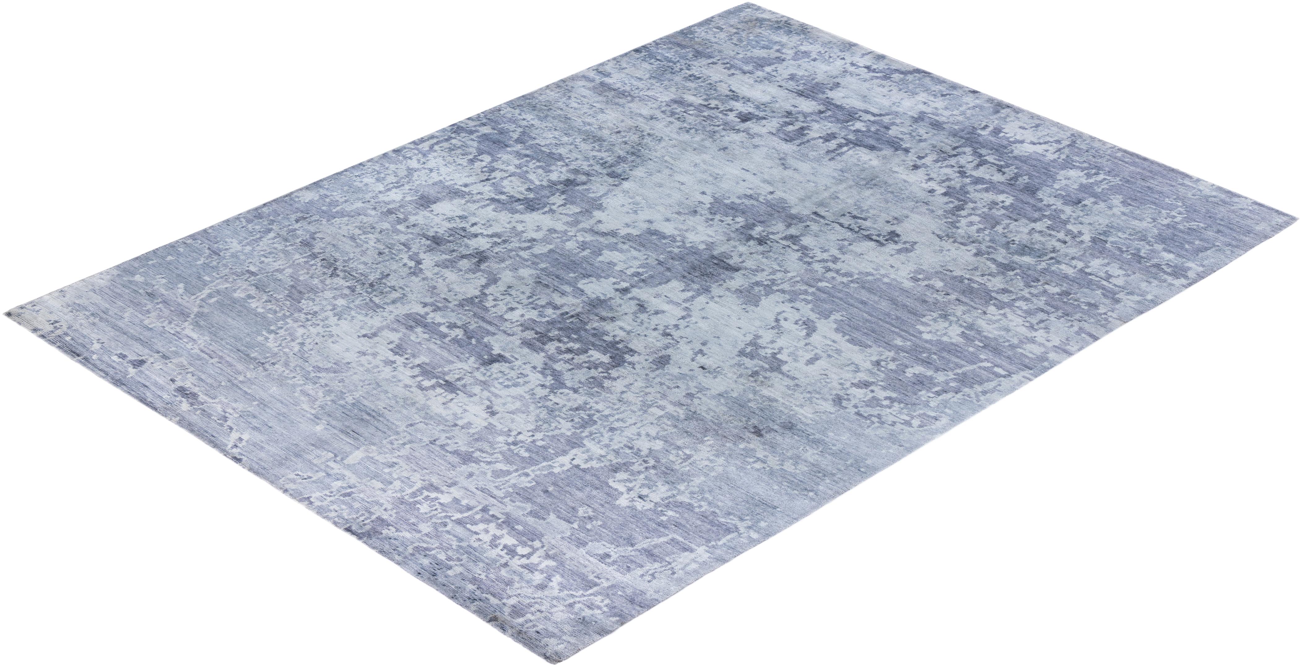 Contemporary Modern Hand Knoted Abstract Silk Gray Area Rugs 9' 0