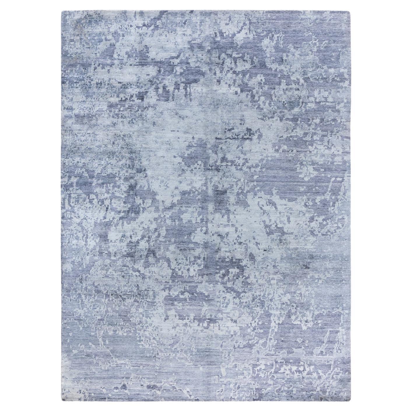 Contemporary Modern Hand Knoted Abstract Silk Gray Area Rugs 9' 0" x 12' 2"