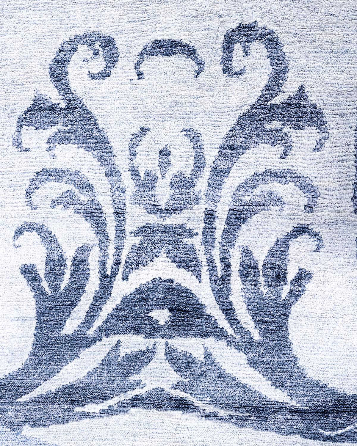 Indiano Contemporary Modern Hand Knoted Abstract Silk Gray Area Rugs 9' 1