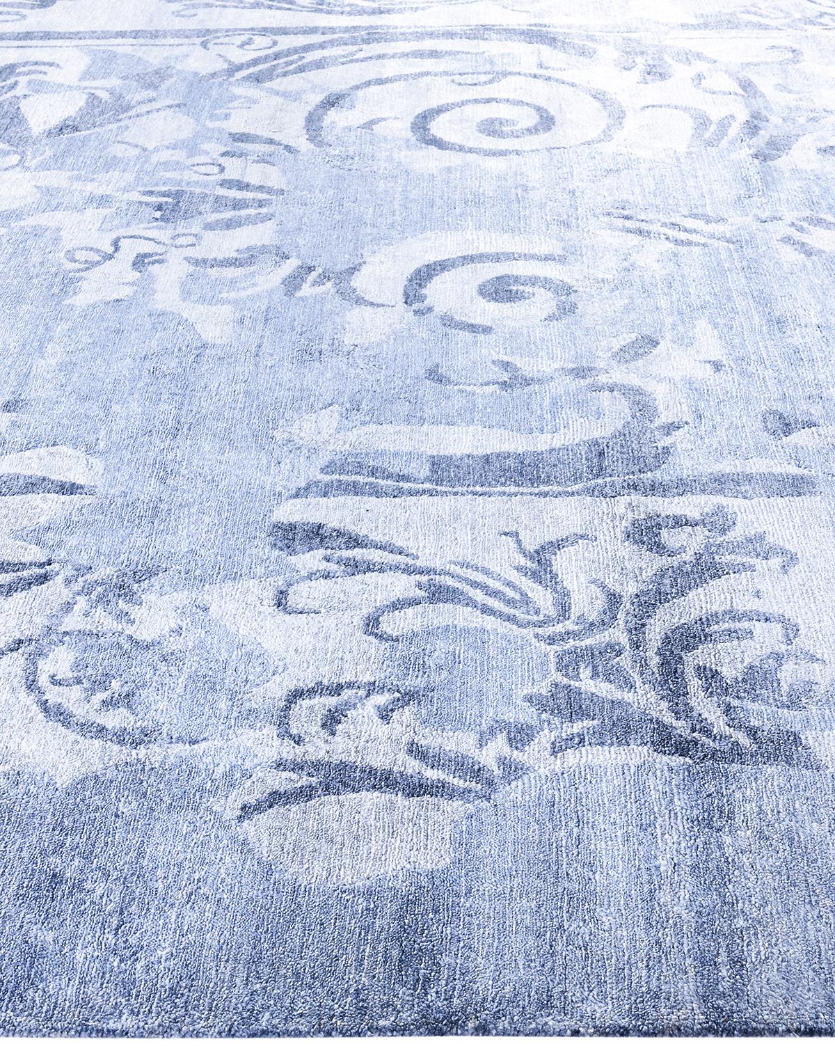 Annodato a mano Contemporary Modern Hand Knoted Abstract Silk Gray Area Rugs 9' 1