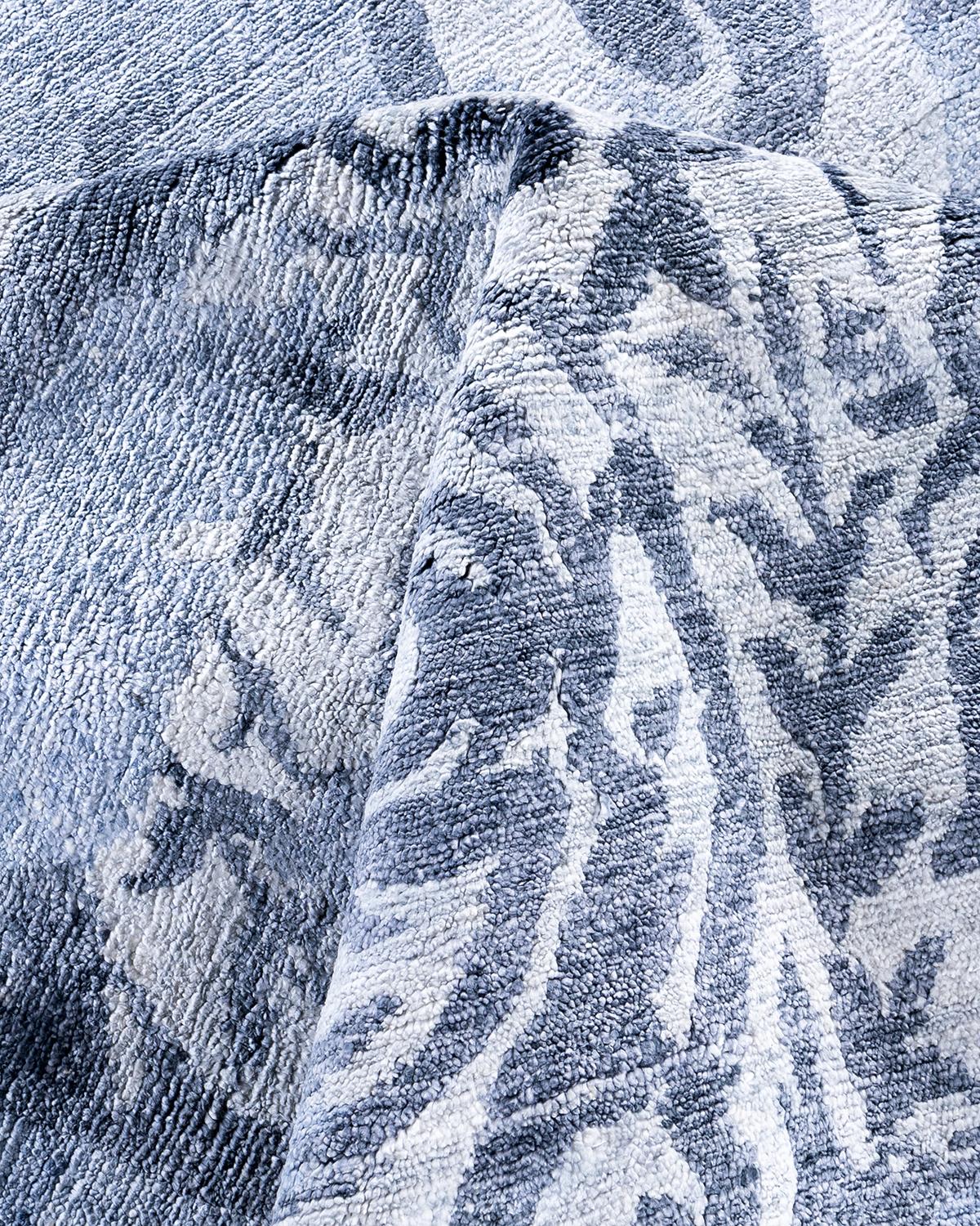Seta Contemporary Modern Hand Knoted Abstract Silk Gray Area Rugs 9' 1