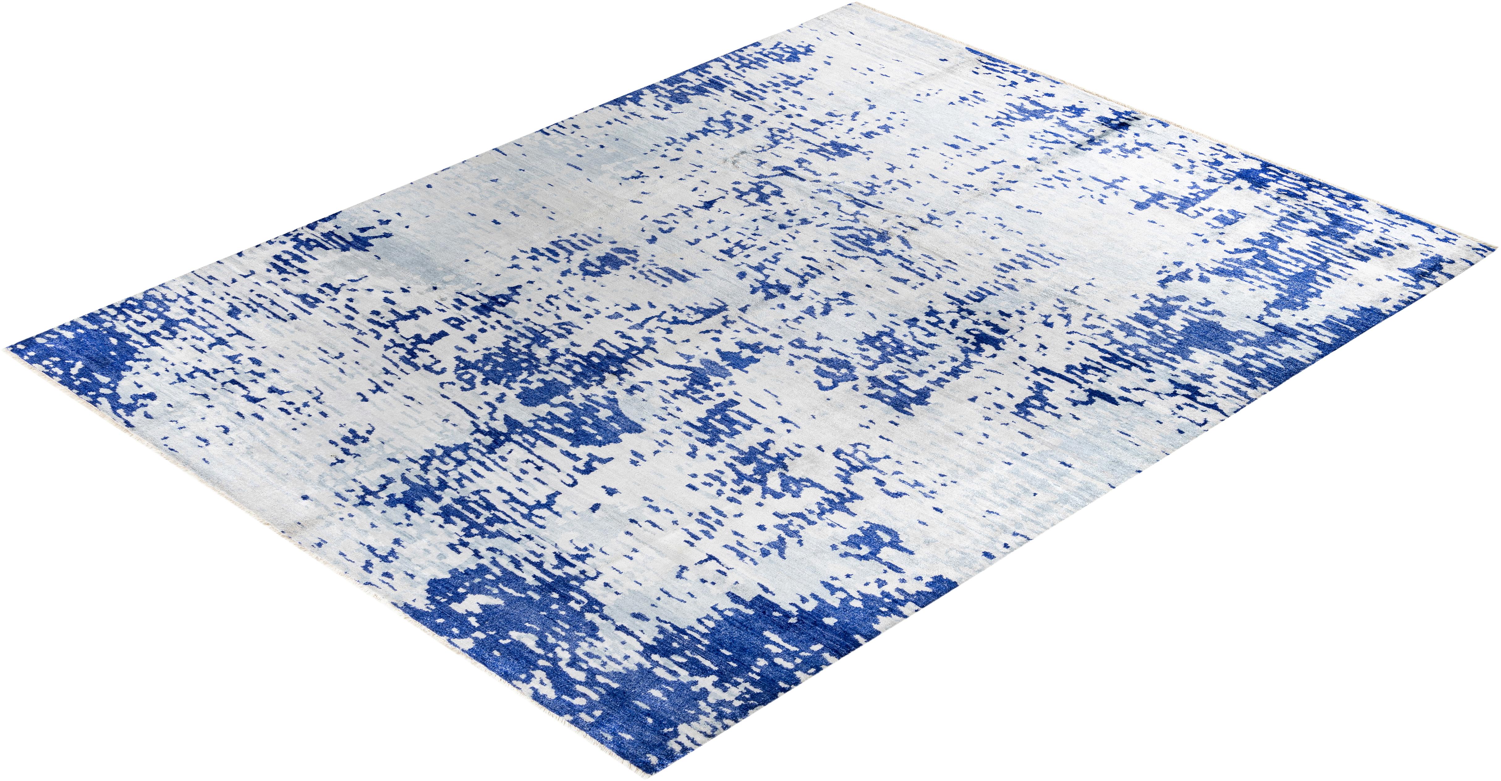 Contemporary Modern Hand Knotted Abstract Silk Gray Area Rug 9' 1