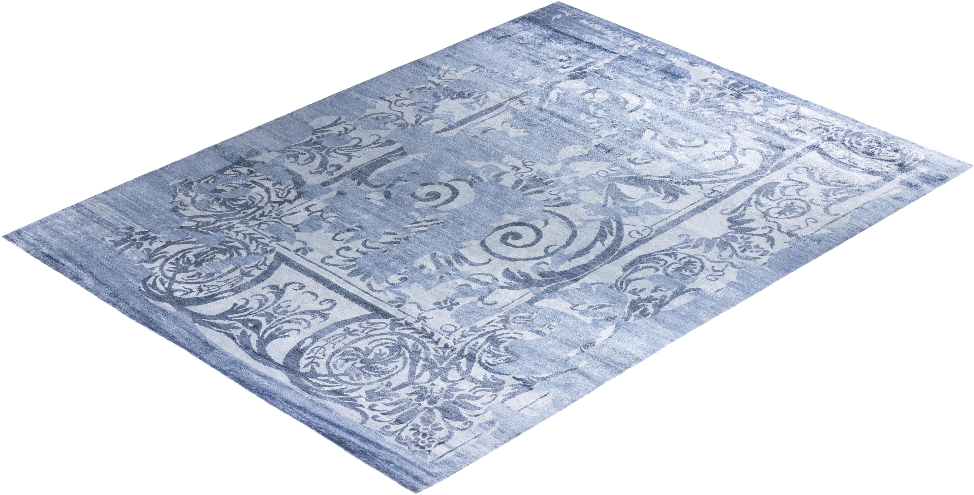Contemporary Modern Hand Knoted Abstract Silk Gray Area Rugs 9' 1