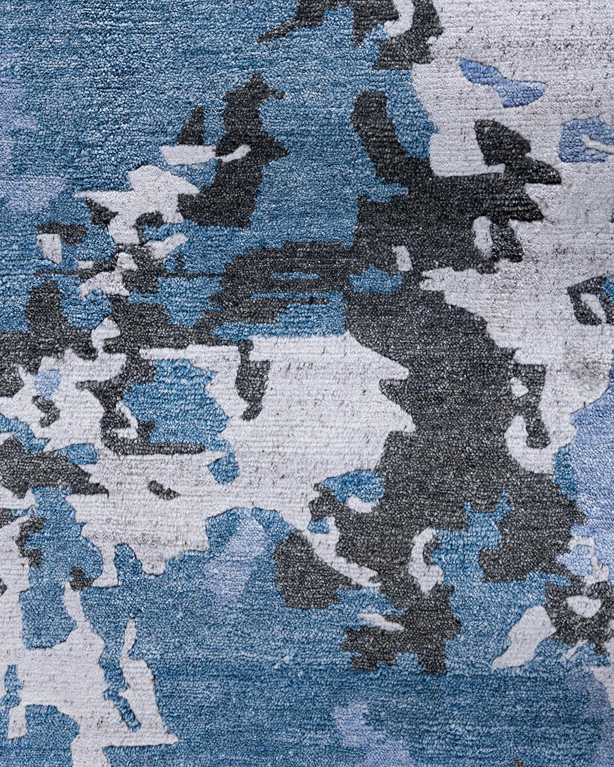 Indiano Contemporary Modern Hand Knoted Abstract Silk Gray Area Rugs 9' 1
