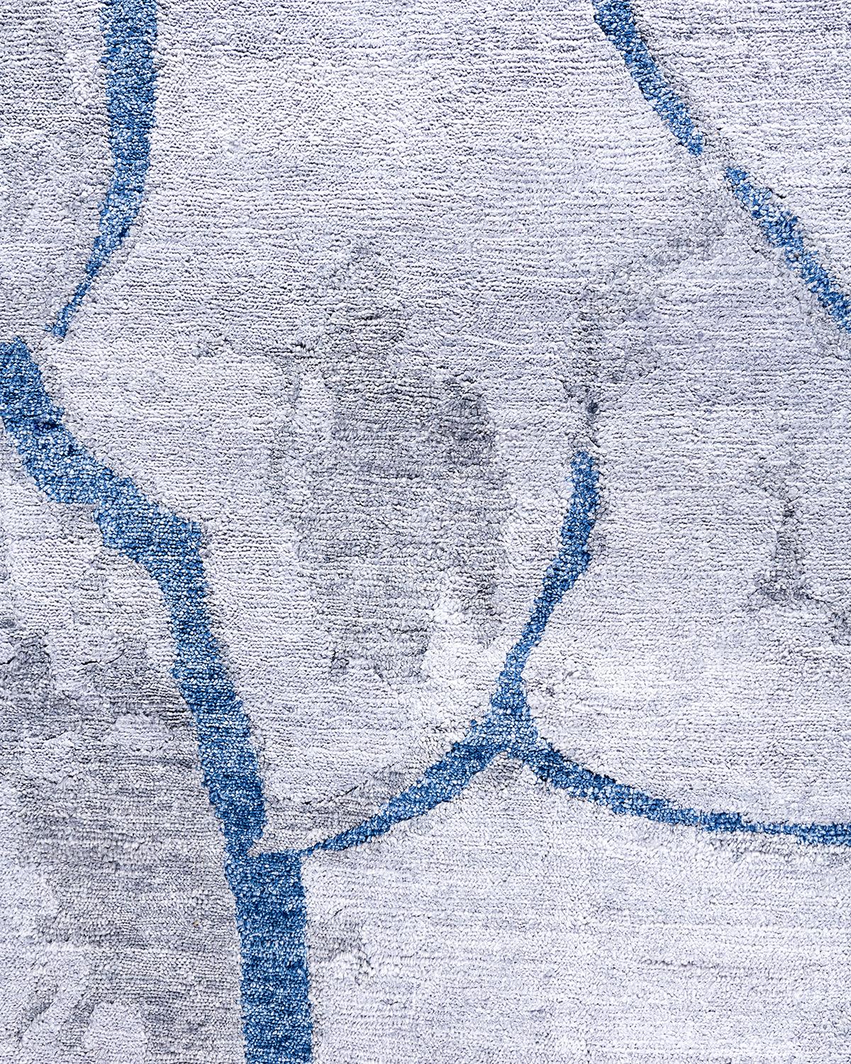 Indiano Contemporary Modern Hand Knoted Abstract Silk Gray Area Rugs 9' 1