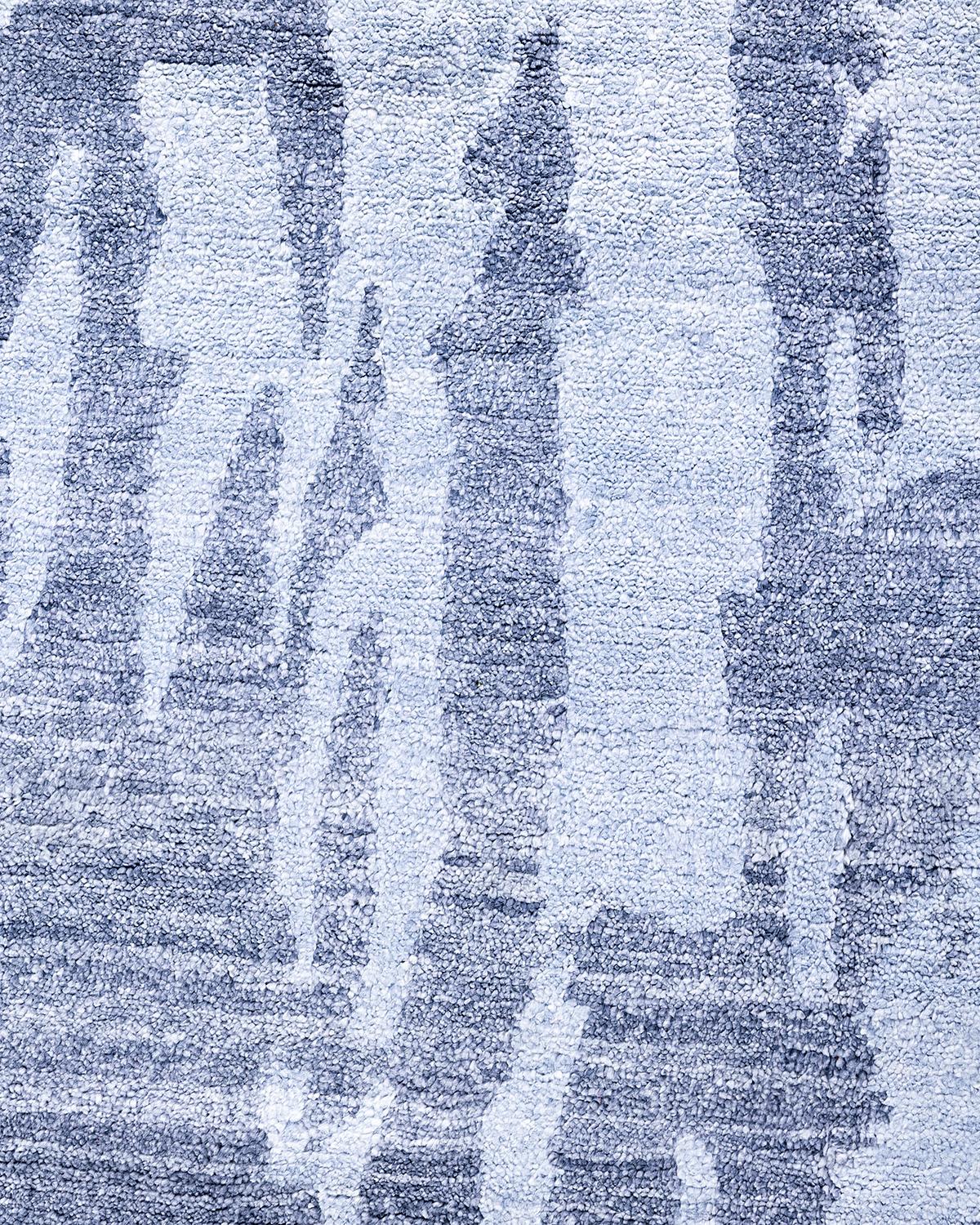 Contemporary Modern Hand Knotted Abstract Silk Gray Area Rug 9' 1