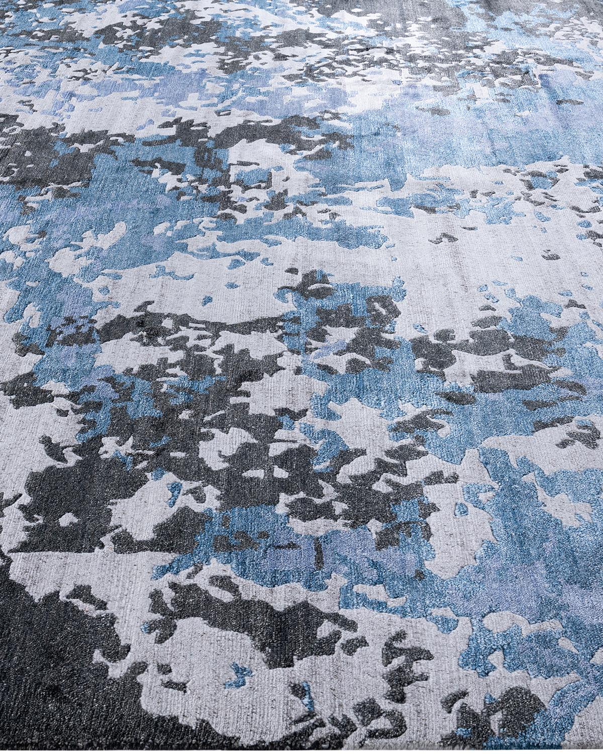 Annodato a mano Contemporary Modern Hand Knoted Abstract Silk Gray Area Rugs 9' 1