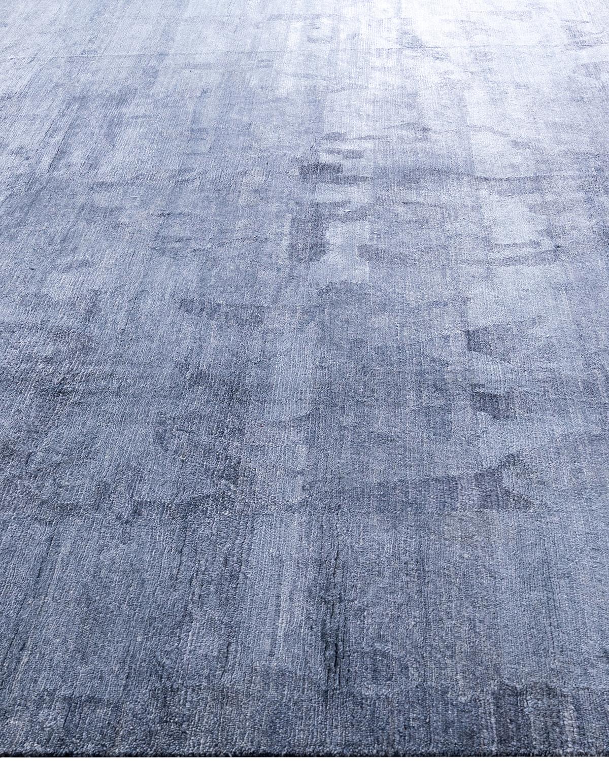 Contemporary Modern Hand Knotted Abstract Silk Gray Area Rug 9' 1