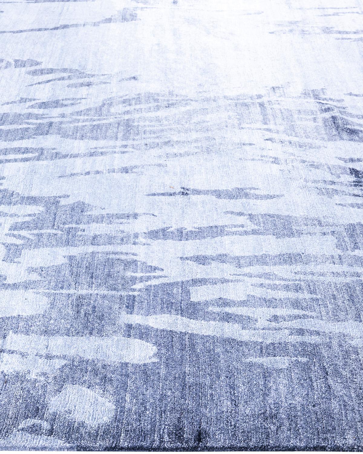 Contemporary Modern Hand Knotted Abstract Silk Gray Area Rug 9' 1