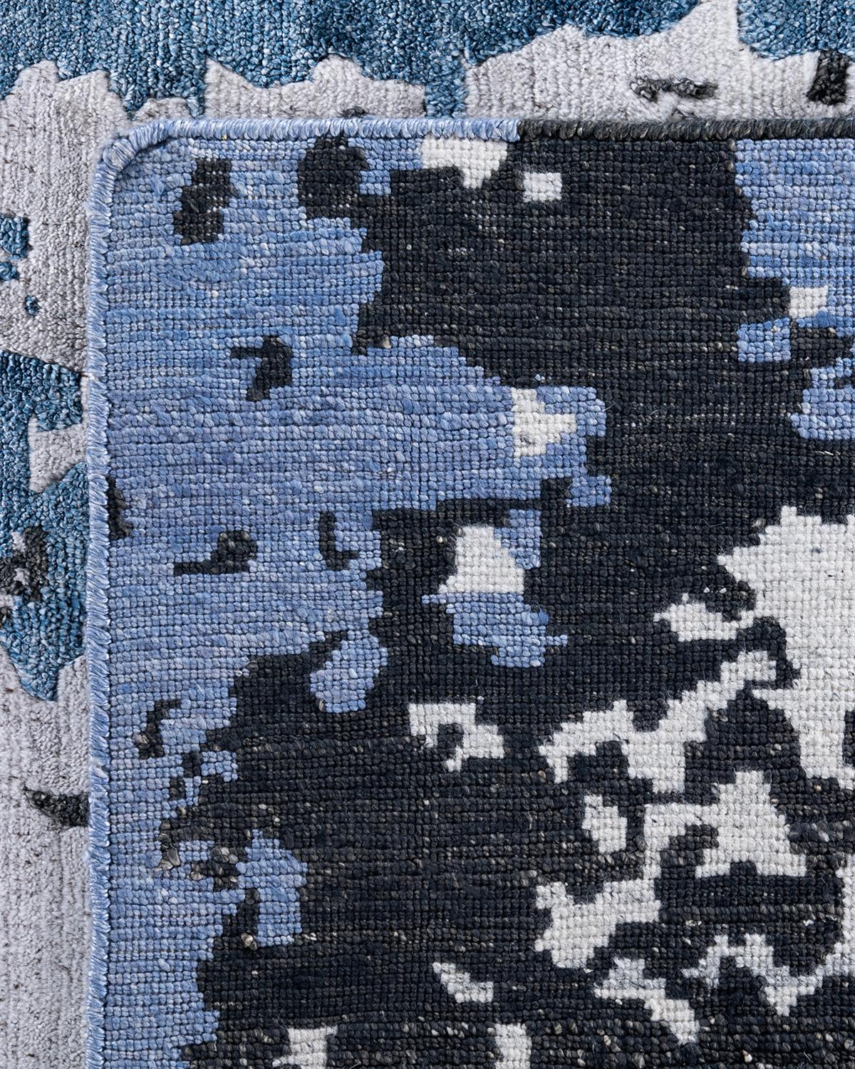 Contemporary Modern Hand Knoted Abstract Silk Gray Area Rugs 9' 1