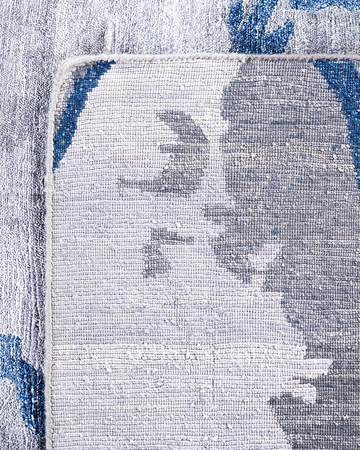 Contemporary Modern Hand Knoted Abstract Silk Gray Area Rugs 9' 1