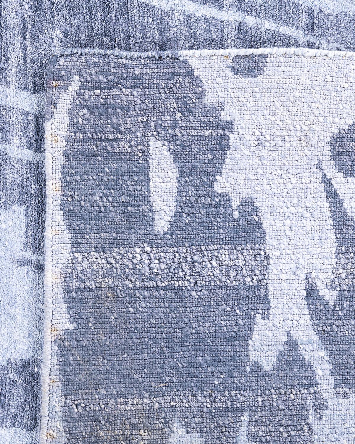 Contemporary Modern Hand Knotted Abstract Silk Gray Area Rug 9' 1