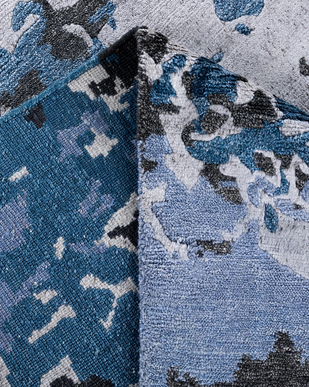XXI secolo e contemporaneo Contemporary Modern Hand Knoted Abstract Silk Gray Area Rugs 9' 1