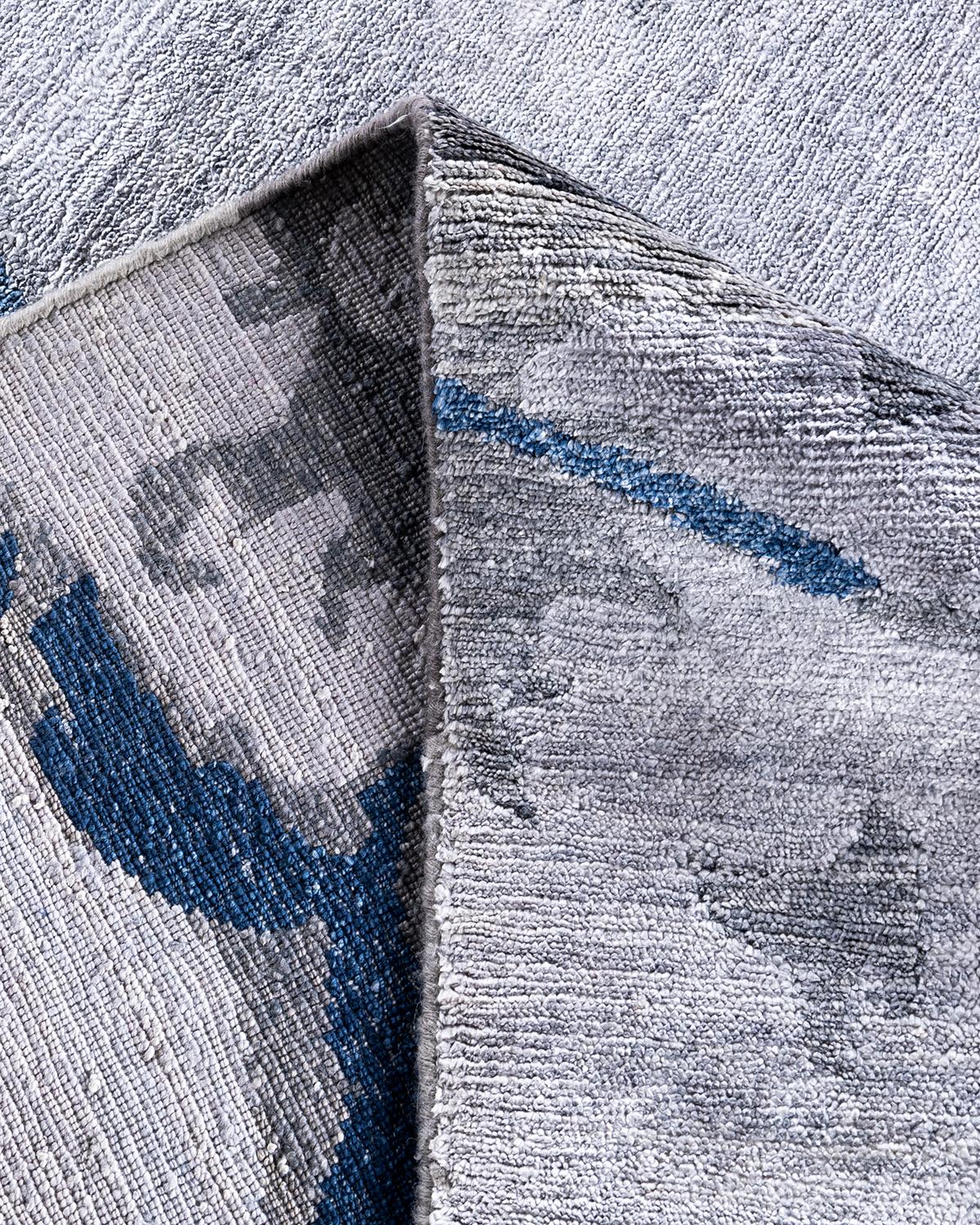 XXI secolo e contemporaneo Contemporary Modern Hand Knoted Abstract Silk Gray Area Rugs 9' 1