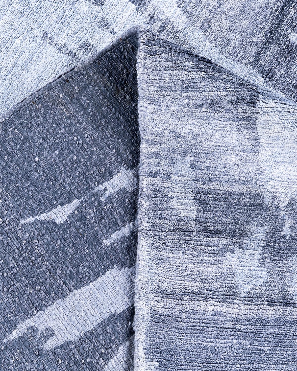 Contemporary Modern Hand Knotted Abstract Silk Gray Area Rug 9' 1