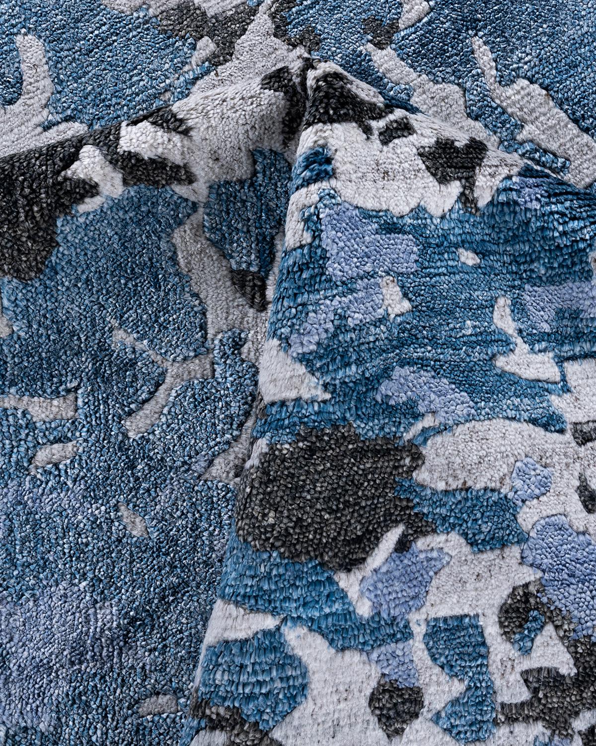 Seta Contemporary Modern Hand Knoted Abstract Silk Gray Area Rugs 9' 1