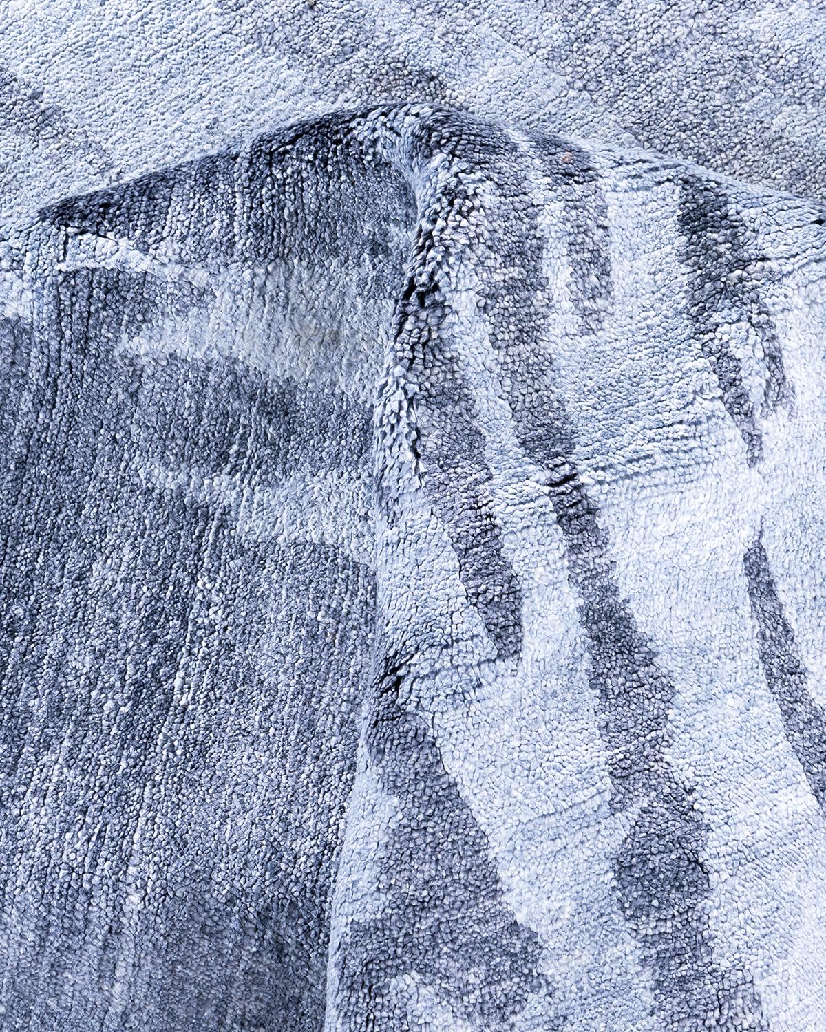 Contemporary Modern Hand Knotted Abstract Silk Gray Area Rug 9' 1