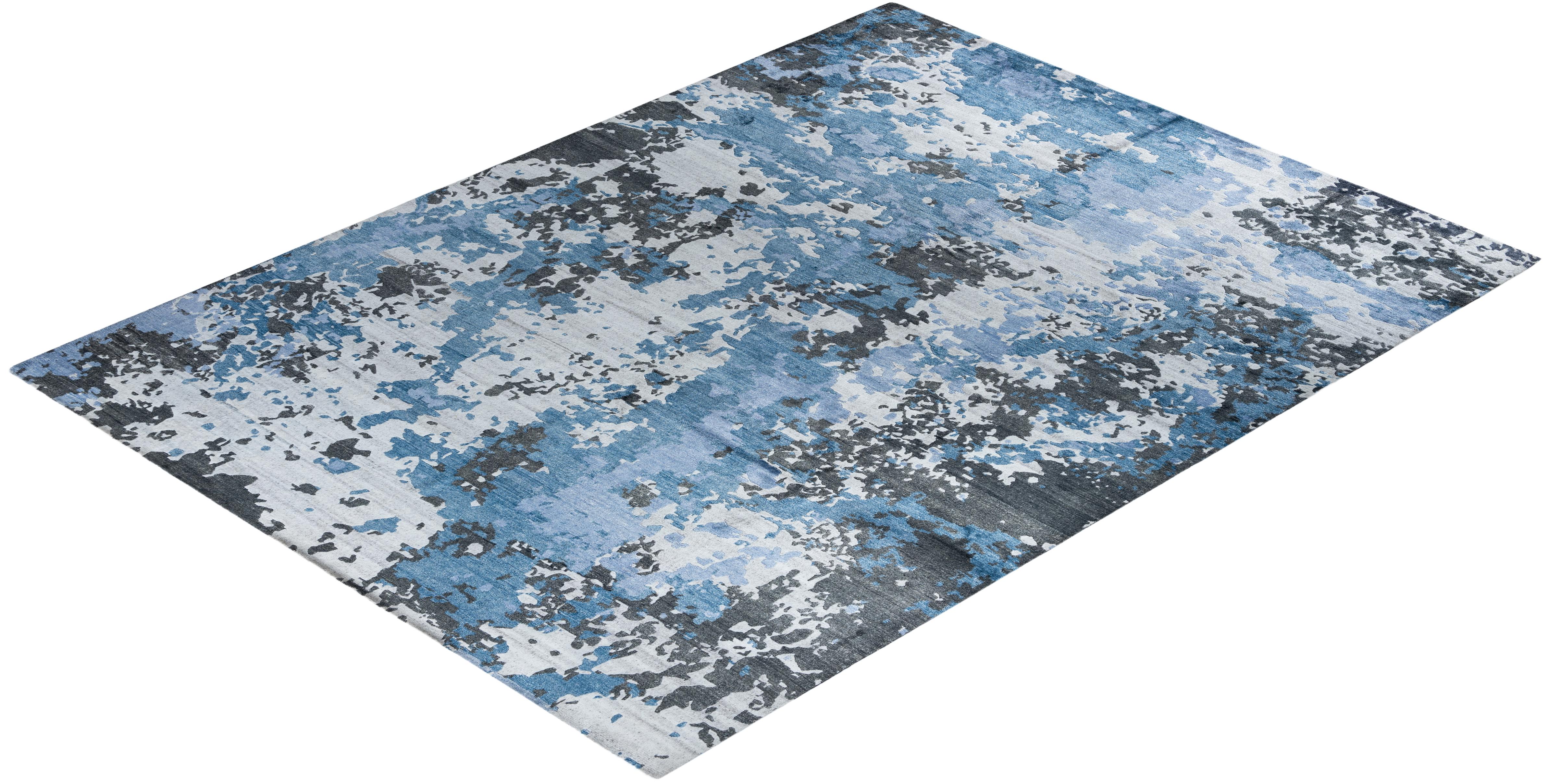 Contemporary Modern Hand Knoted Abstract Silk Gray Area Rugs 9' 1