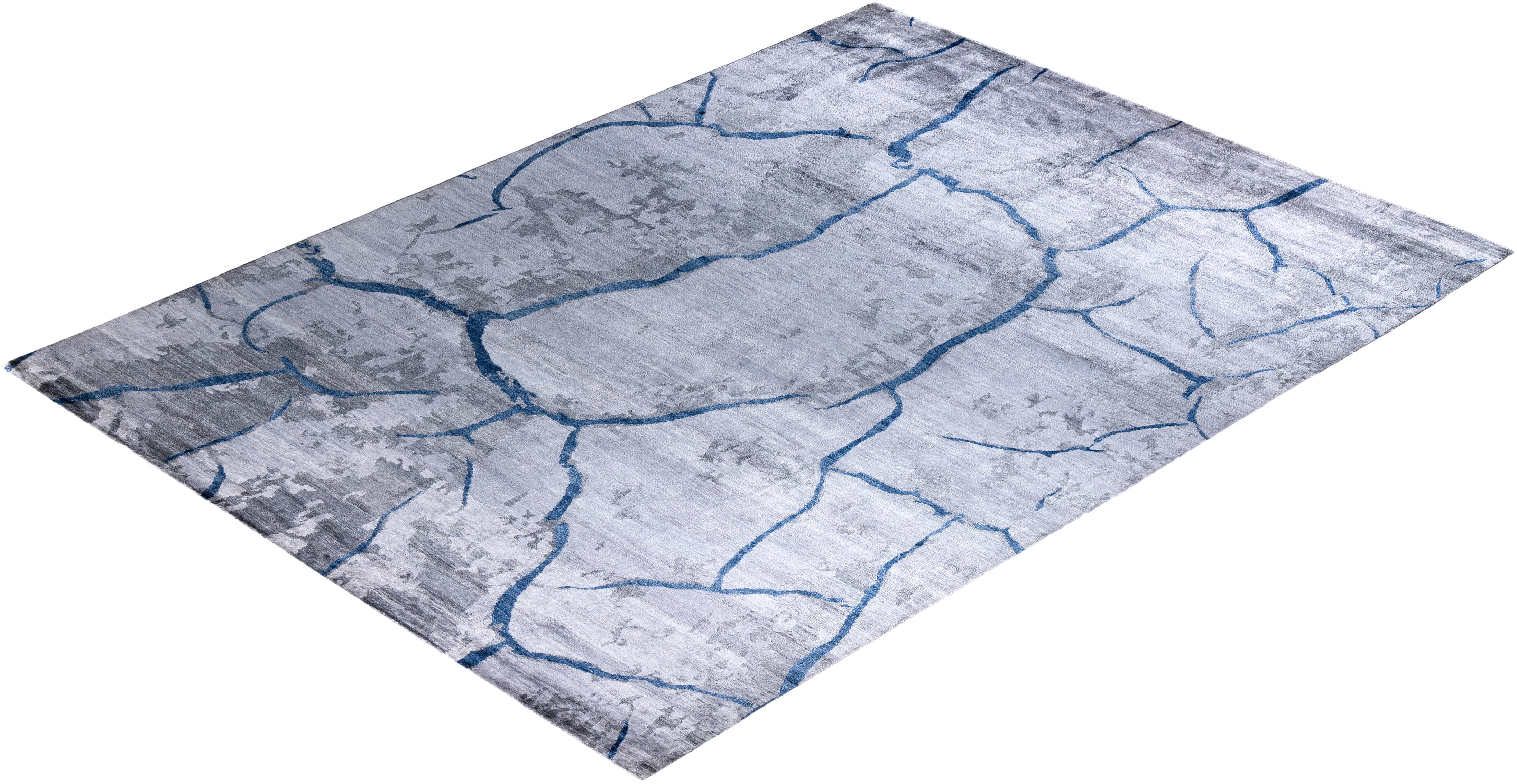 Contemporary Modern Hand Knoted Abstract Silk Gray Area Rugs 9' 1