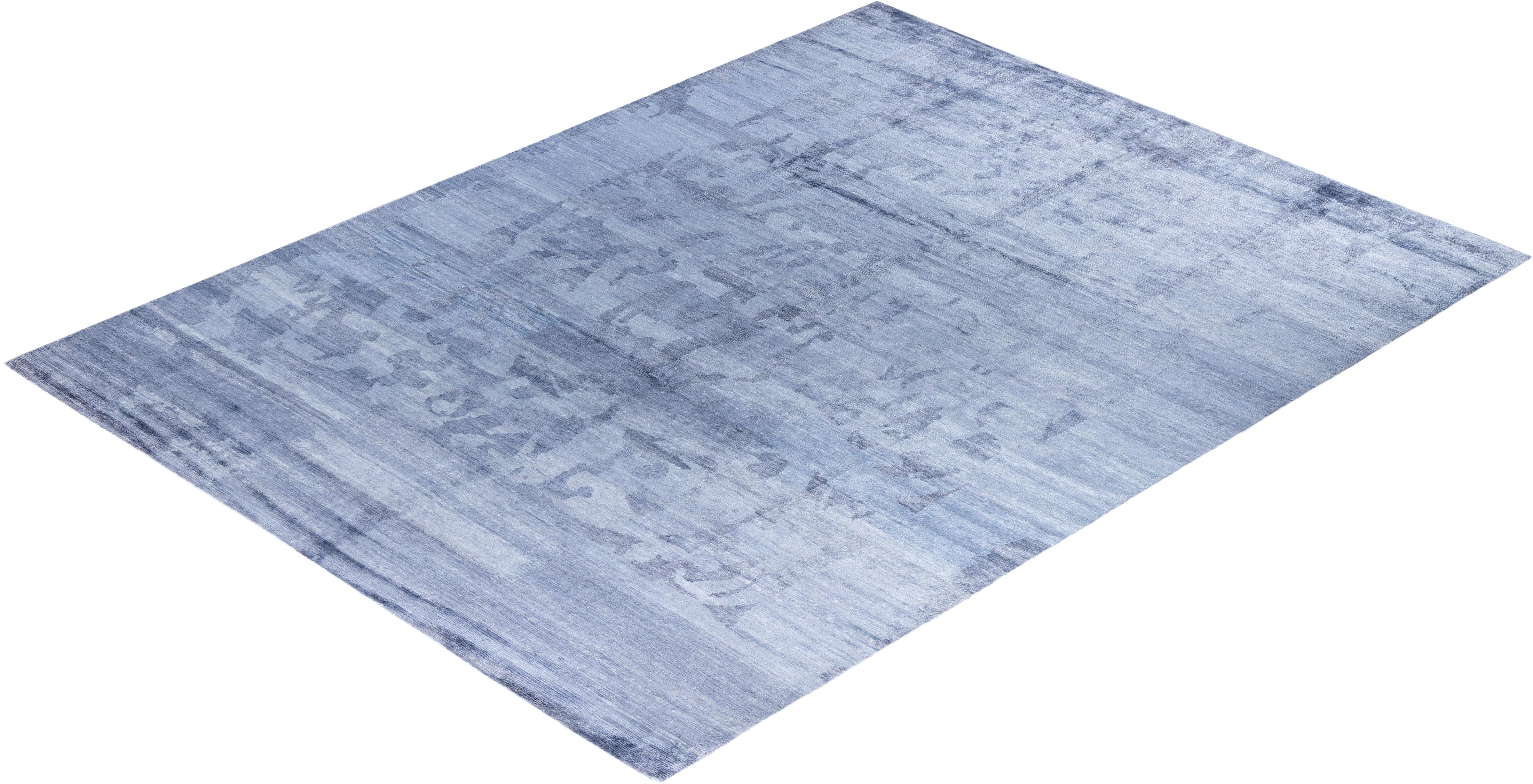 Contemporary Modern Hand Knotted Abstract Silk Gray Area Rug 9' 1