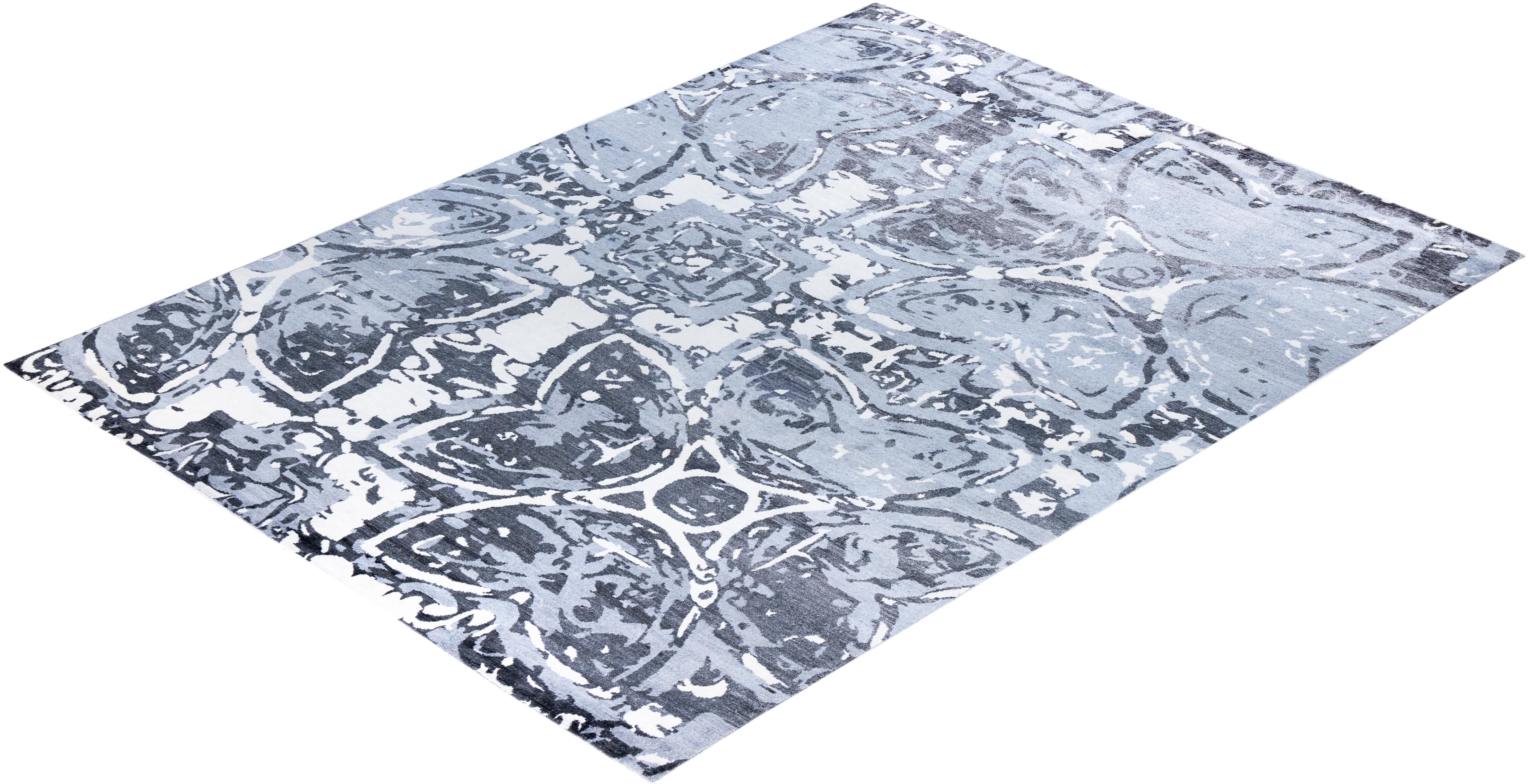 Alfombra de seda abstracta anudada a mano, moderna y contemporánea 9' 1