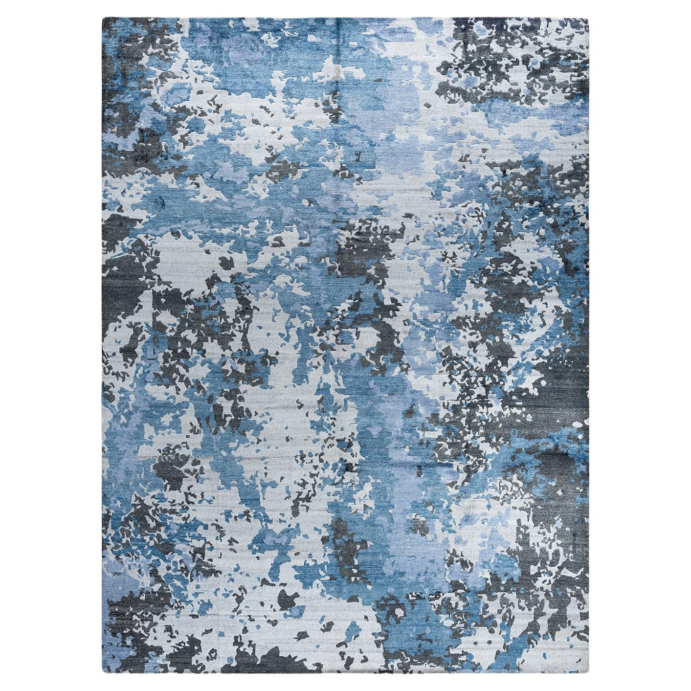 Contemporary Modern Hand Knoted Abstract Silk Gray Area Rugs 9' 1" x 12' 1"