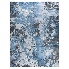 Contemporary Modern Hand Knoted Abstract Silk Gray Area Rugs 9' 1" x 12' 1"