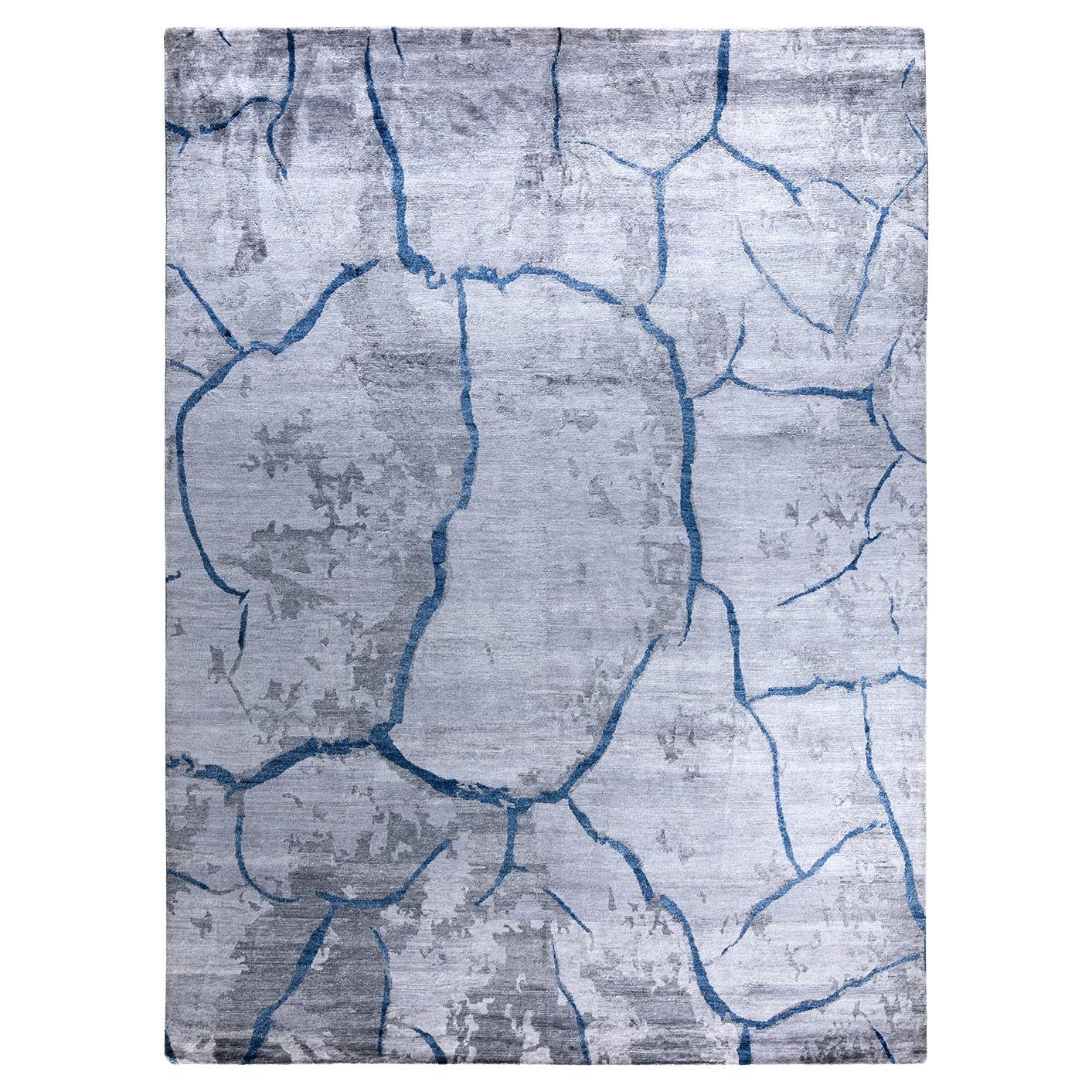 Contemporary Modern Hand Knoted Abstract Silk Gray Area Rugs 9' 1" x 12' 1"