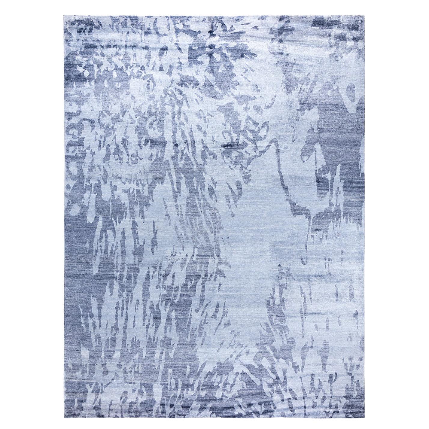 Contemporary Modern Hand Knoted Abstract Silk Gray Area Rugs 9' 1" x 12' 1"