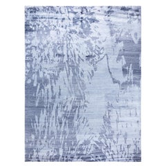 Contemporary Modern Hand Knotted Abstract Silk Gray Area Rug 9' 1" x 12' 1"