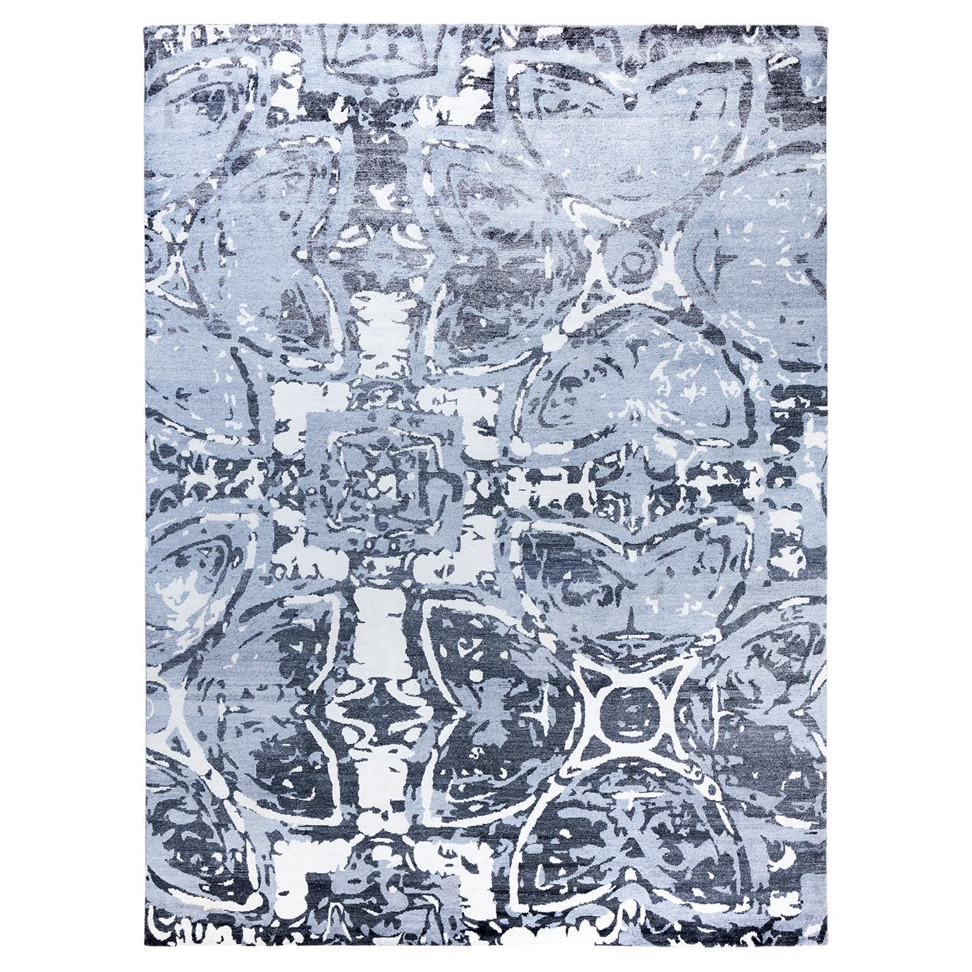 Contemporary Modern Hand Knoted Abstract Silk Gray Area Rugs 9' 1" x 12' 1"