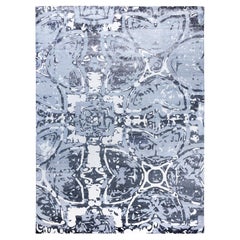 Contemporary Modern Hand Knotted Abstract Silk Gray Area Rug 9' 1" x 12' 1"