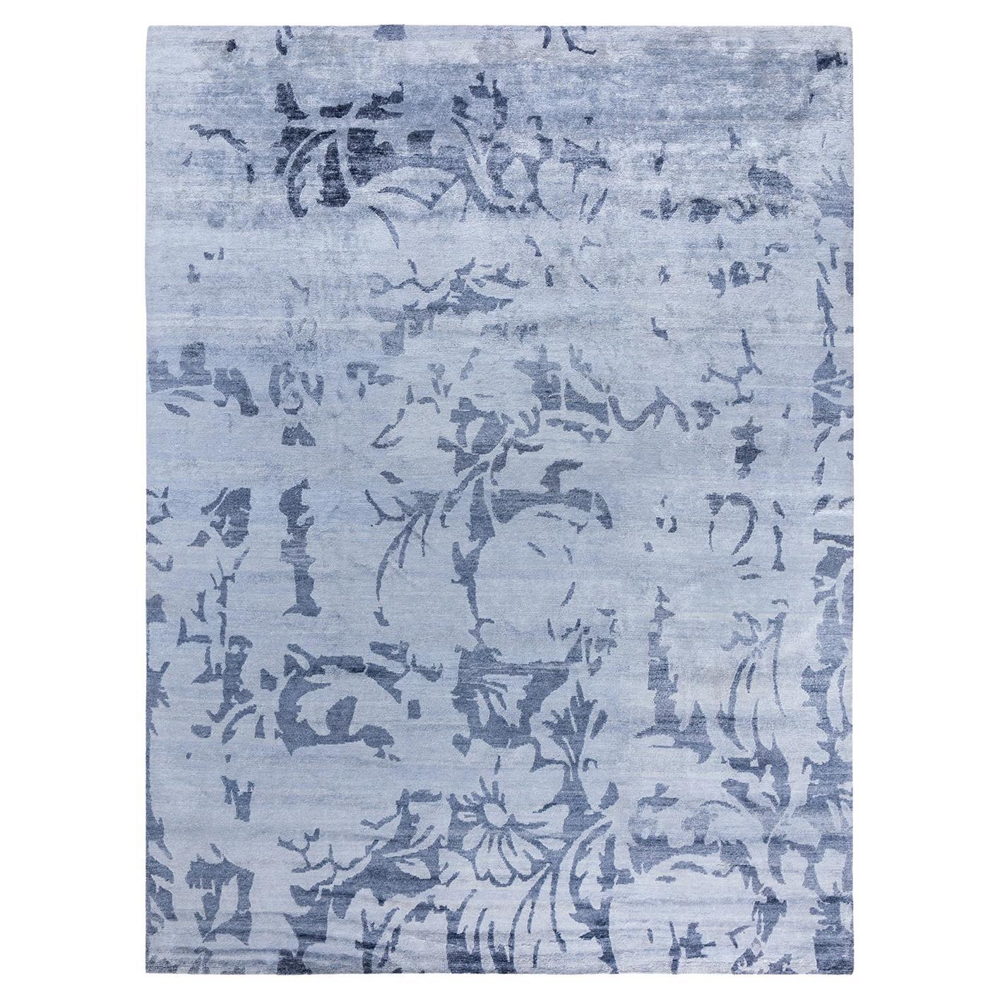 Contemporary Modern Hand Knoted Abstract Silk Gray Area Rugs 9' 1" x 12' 1"