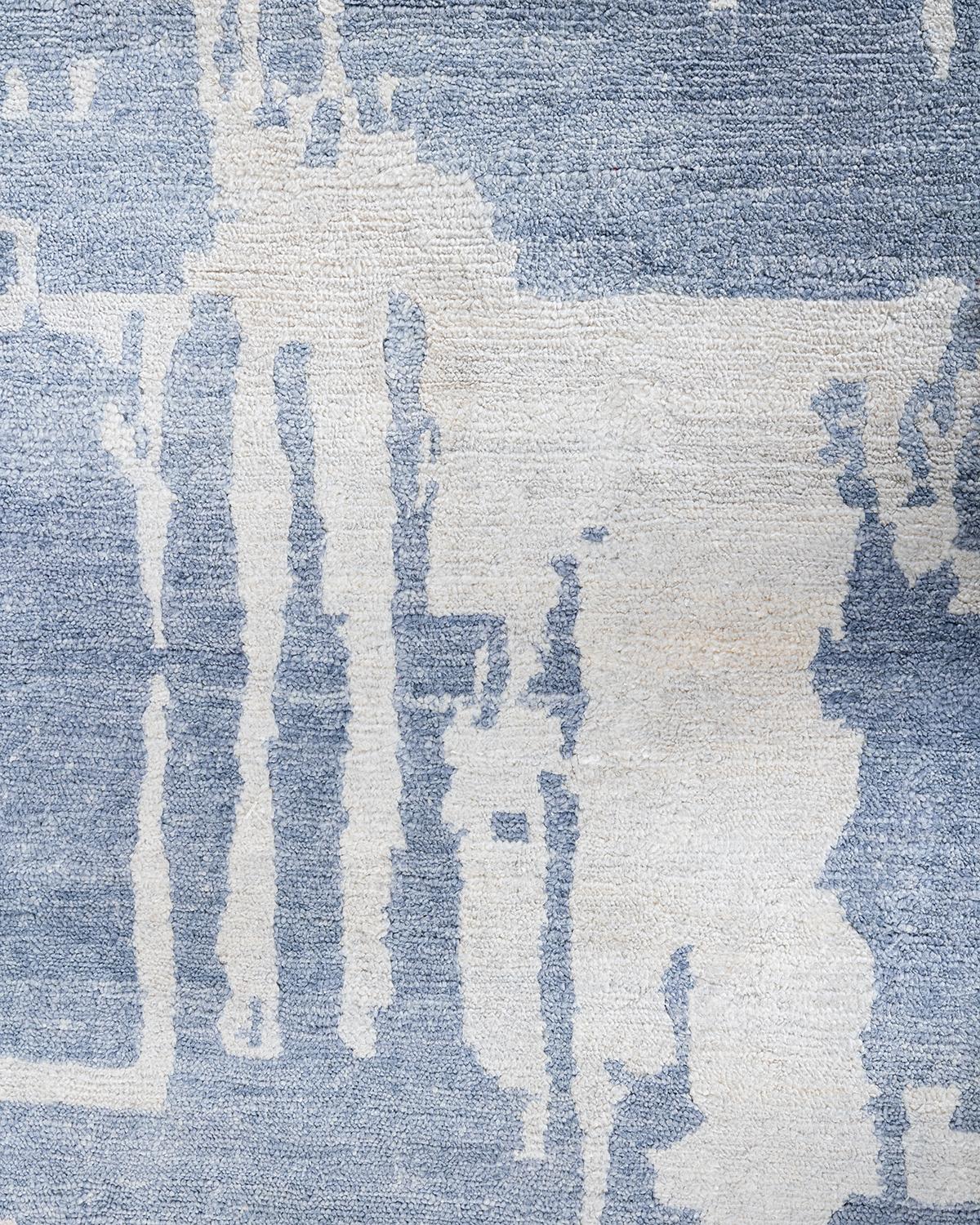 Indiano Contemporary Modern Hand Knoted Abstract Silk Gray Area Rugs 9' 1
