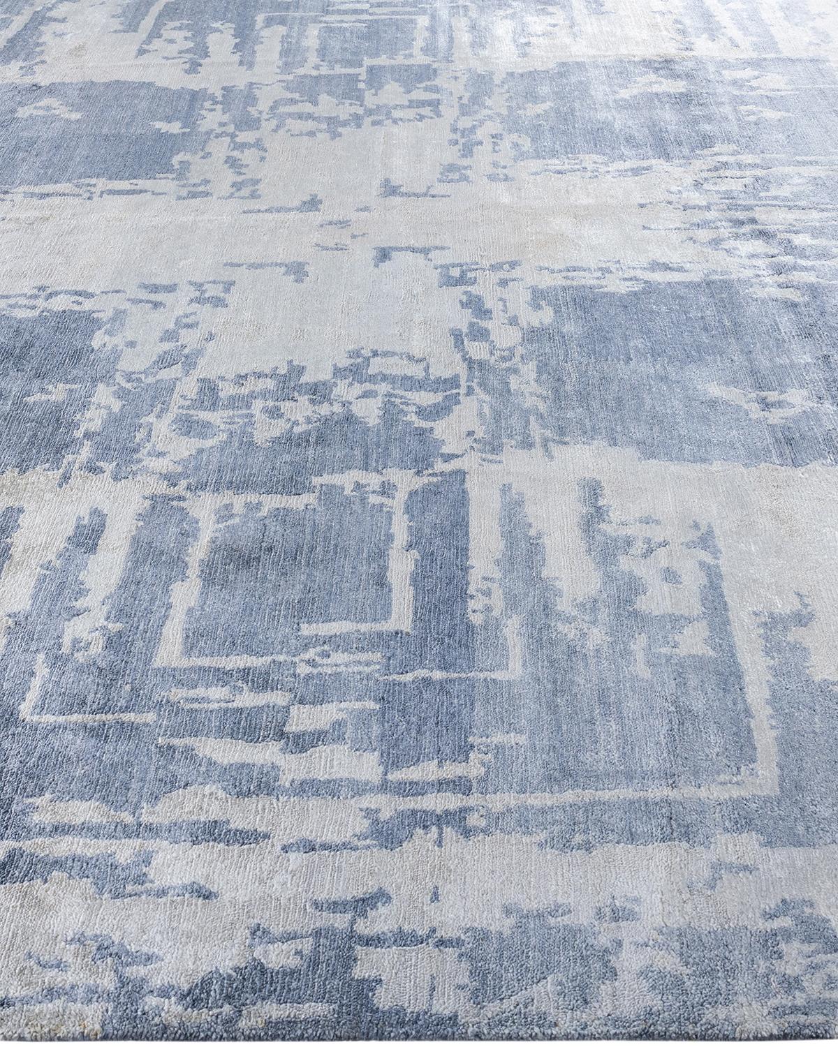 Annodato a mano Contemporary Modern Hand Knoted Abstract Silk Gray Area Rugs 9' 1