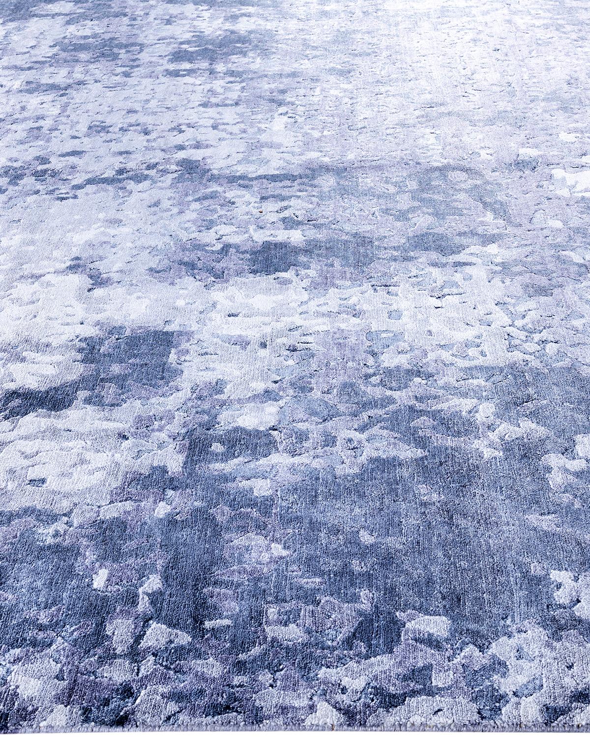 Noué à la main Contemporary Modern Hand Knotted Abstract Silk Gray Area Rug 9' 1