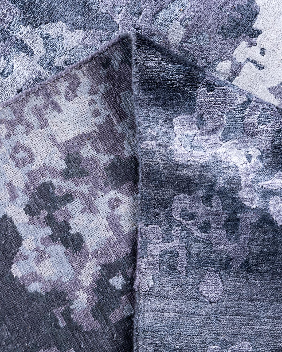 XXIe siècle et contemporain Contemporary Modern Hand Knotted Abstract Silk Gray Area Rug 9' 1
