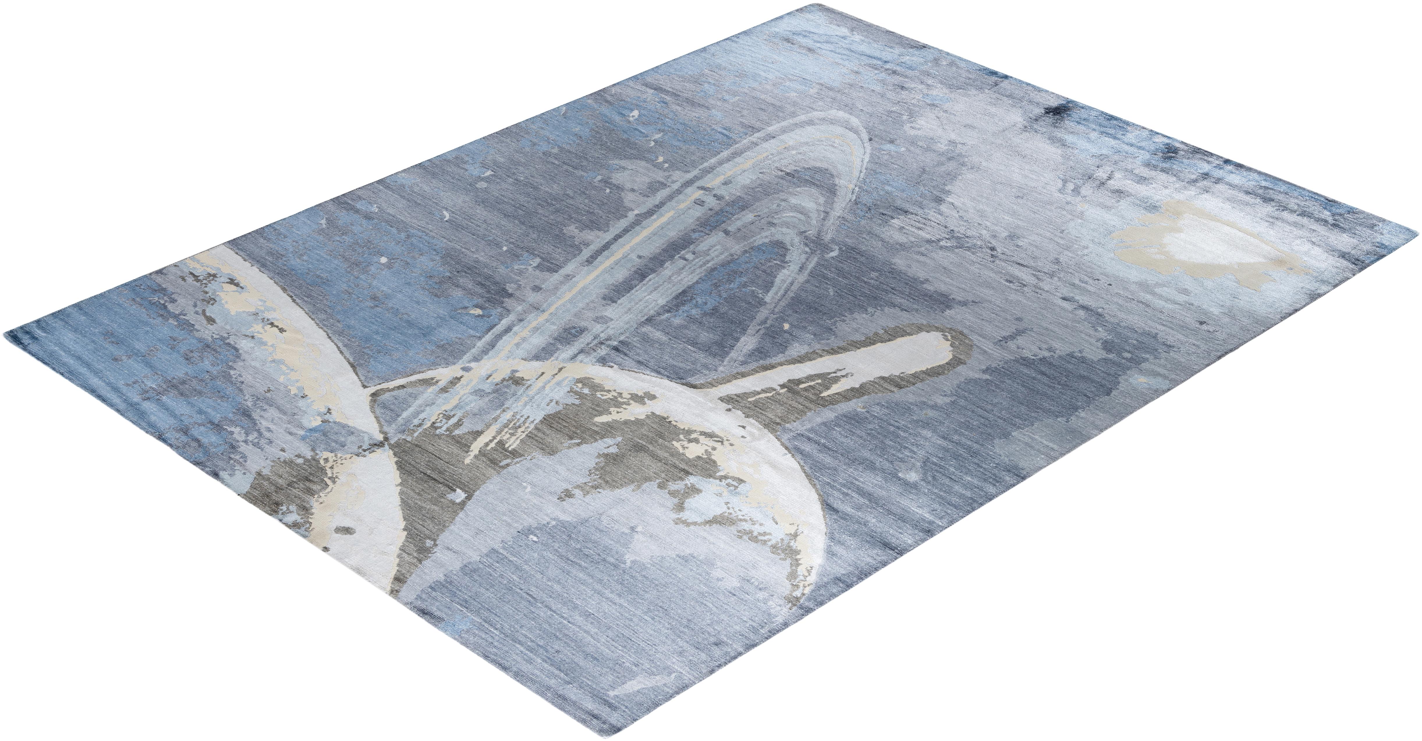 Alfombra de seda abstracta anudada a mano, moderna y contemporánea 9' 1
