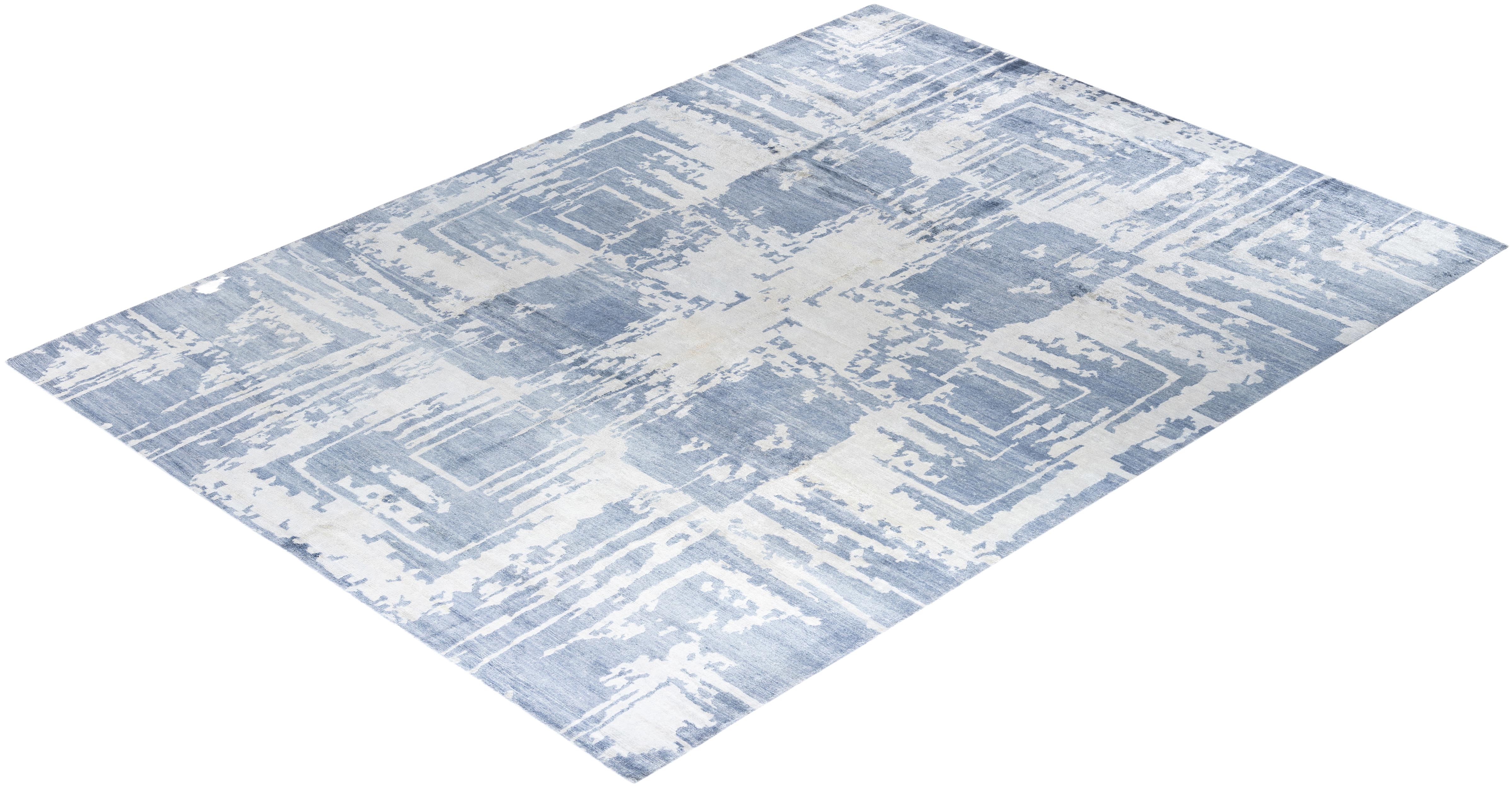 Contemporary Modern Hand Knoted Abstract Silk Gray Area Rugs 9' 1