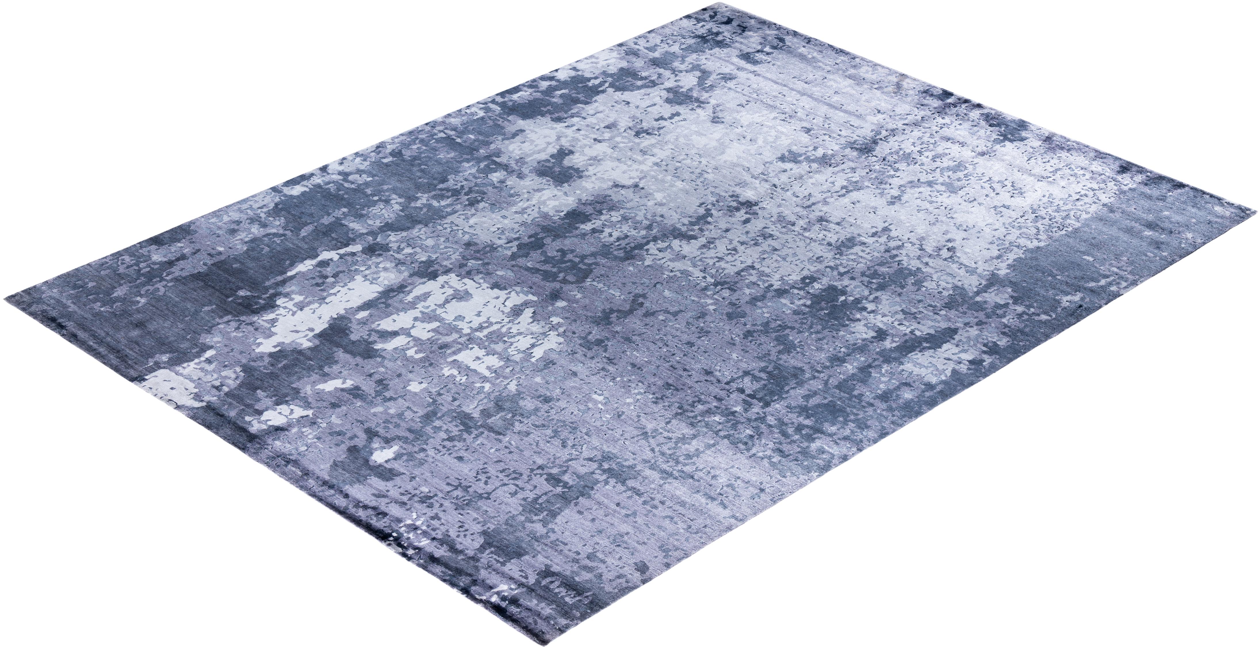 Contemporary Modern Hand Knotted Abstract Silk Gray Area Rug 9' 1