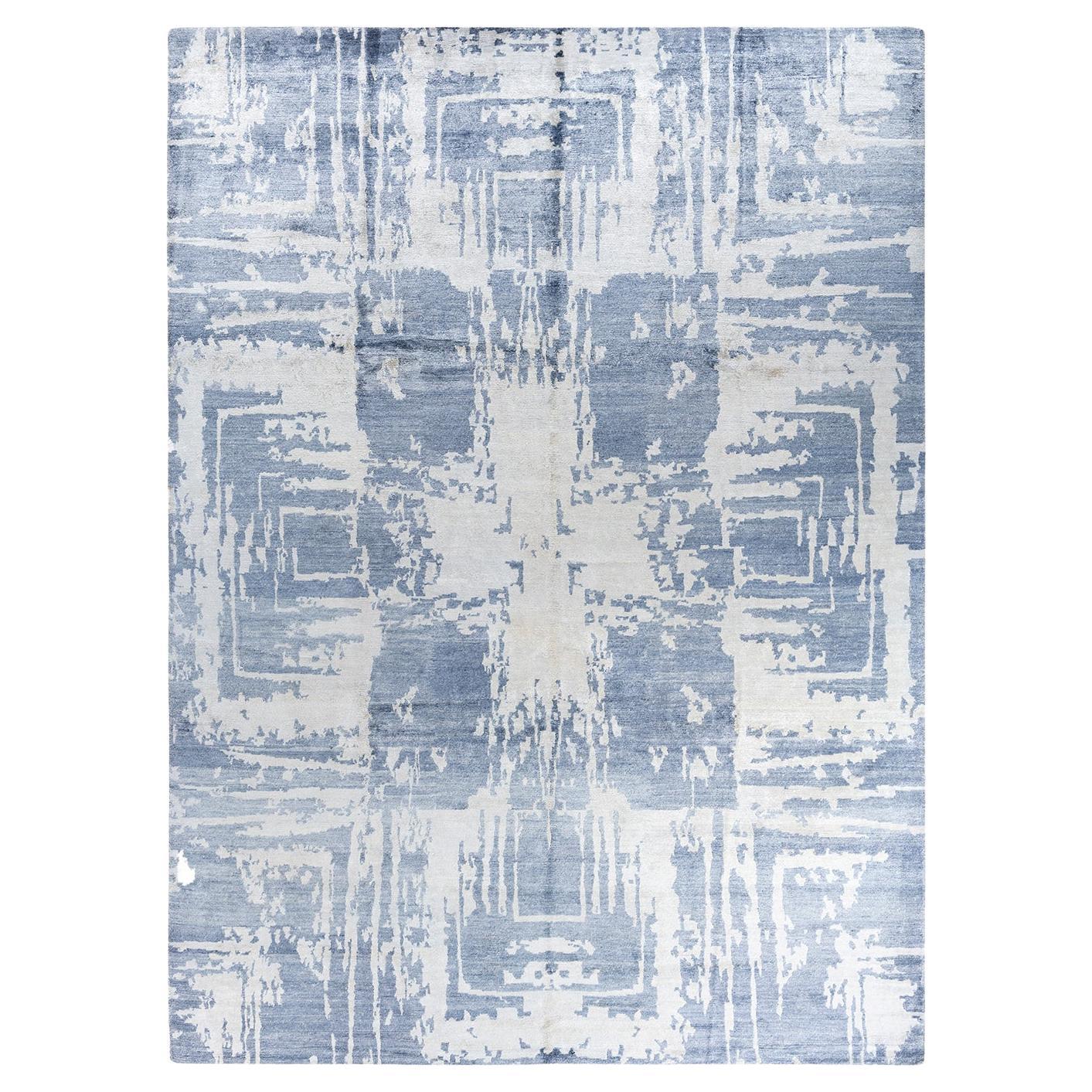 Contemporary Modern Hand Knoted Abstract Silk Gray Area Rugs 9' 1" x 12' 2"