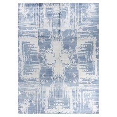Contemporary Modern Hand Knotted Abstract Silk Gray Area Rug 9' 1" x 12' 2" (tapis contemporain moderne en soie abstraite nouée à la main)