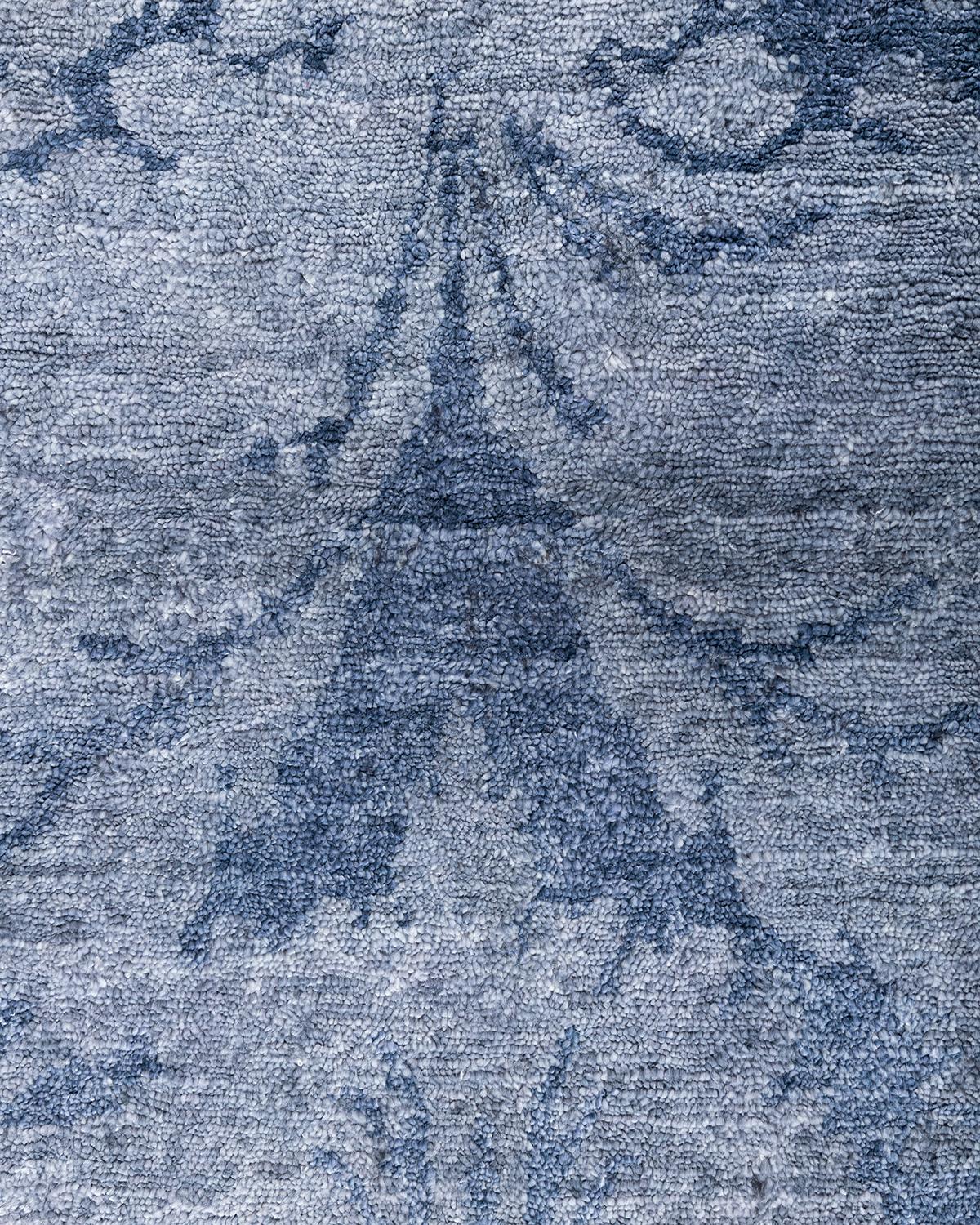 Indiano Contemporary Modern Hand Knotted Abstract Silk Gray Area Rugs 9' 1