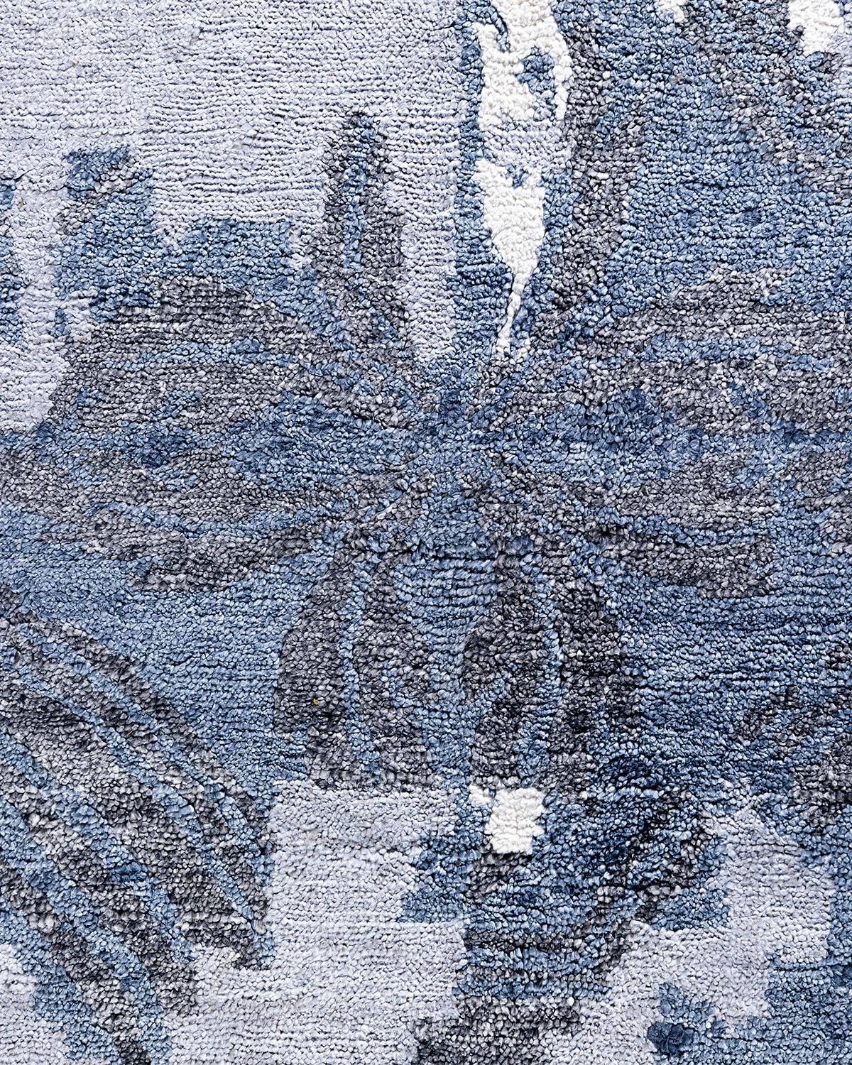 Indiano Contemporary Modern Hand Knotted Abstract Silk Gray Area Rugs 9' 1