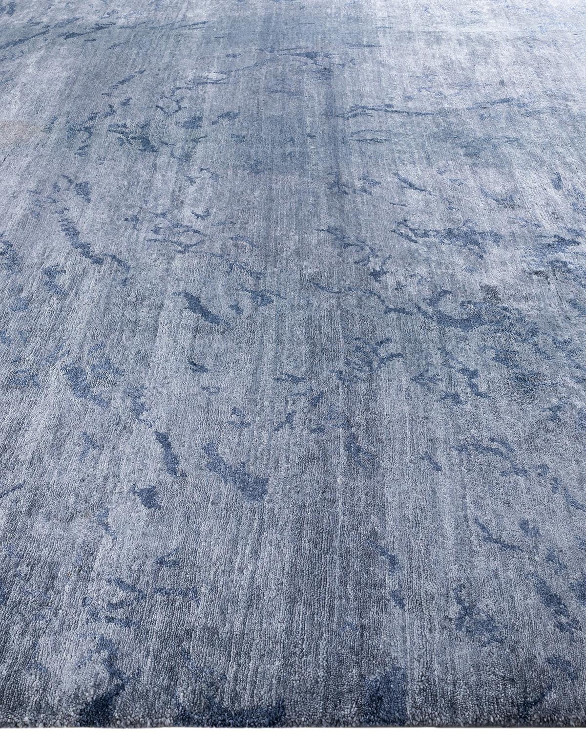 Annodato a mano Contemporary Modern Hand Knotted Abstract Silk Gray Area Rugs 9' 1