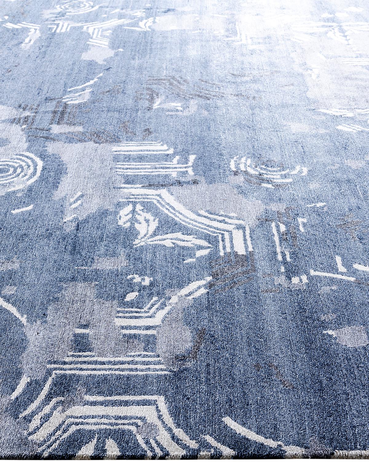 Annodato a mano Contemporary Modern Hand Knotted Abstract Silk Gray Area Rugs 9' 1