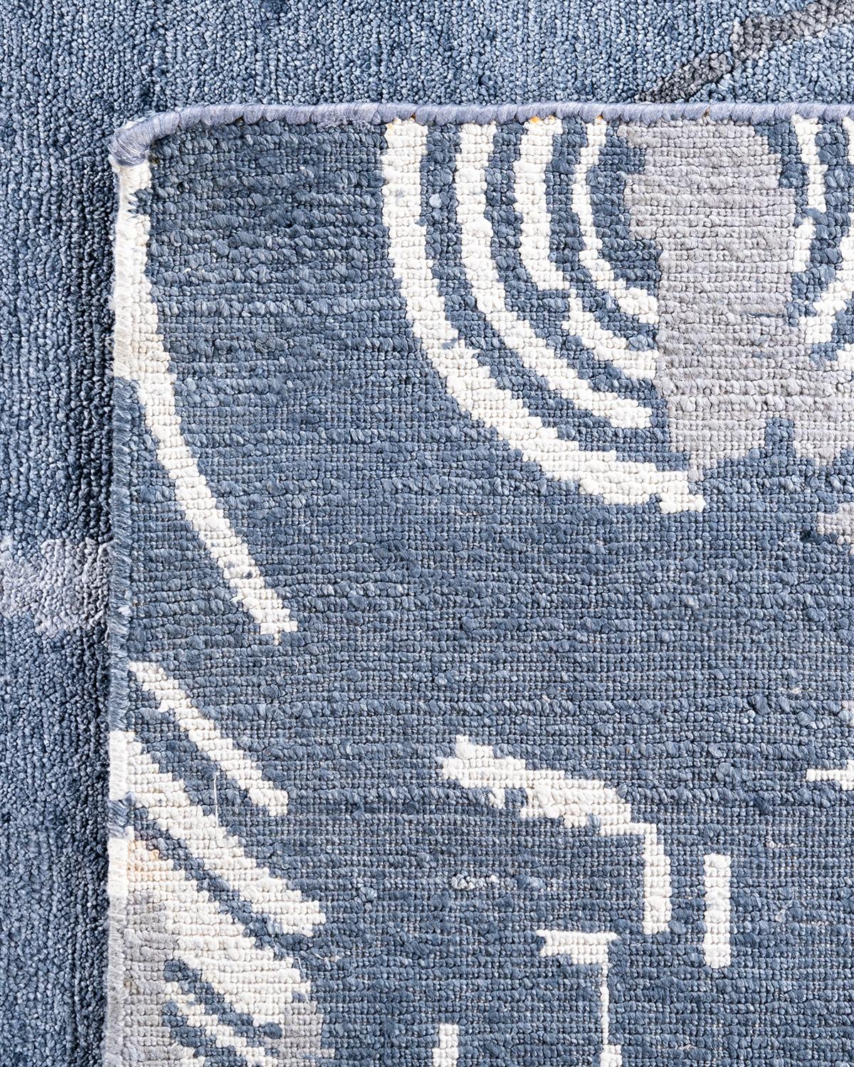 Contemporary Modern Hand Knotted Abstract Silk Gray Area Rugs 9' 1