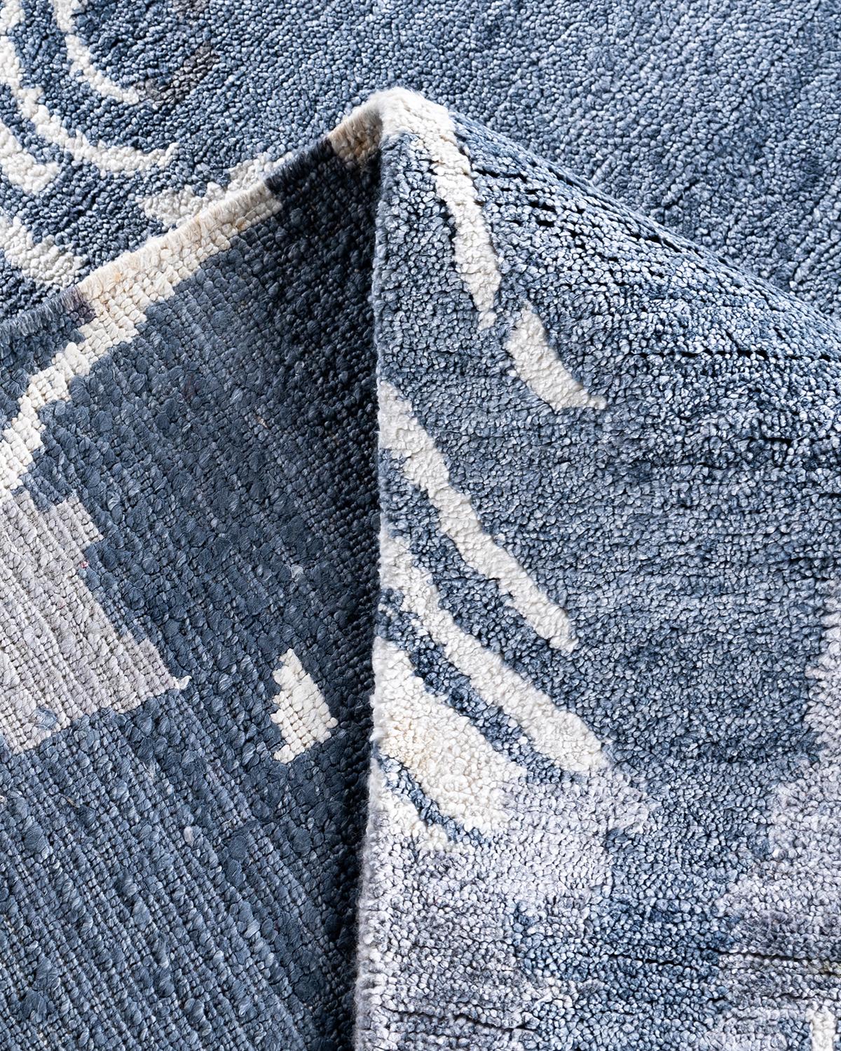 XXI secolo e contemporaneo Contemporary Modern Hand Knotted Abstract Silk Gray Area Rugs 9' 1