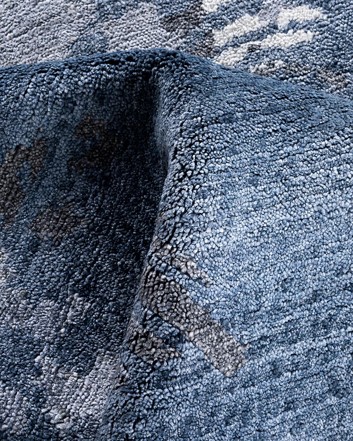 Seta Contemporary Modern Hand Knotted Abstract Silk Gray Area Rugs 9' 1