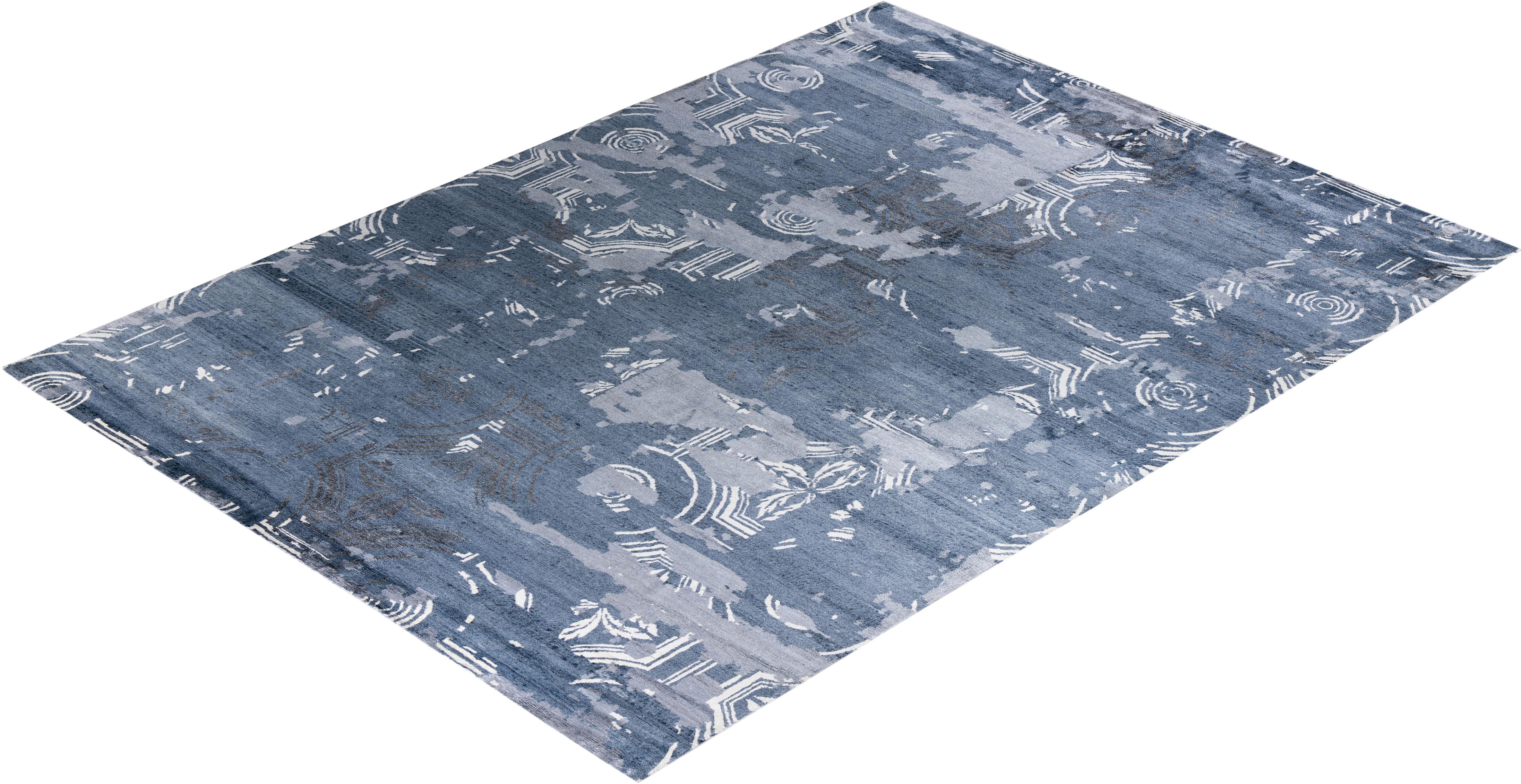 Contemporary Modern Hand Knotted Abstract Silk Gray Area Rugs 9' 1